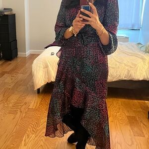 Express Red Long Sleeve V-Neck Sundress